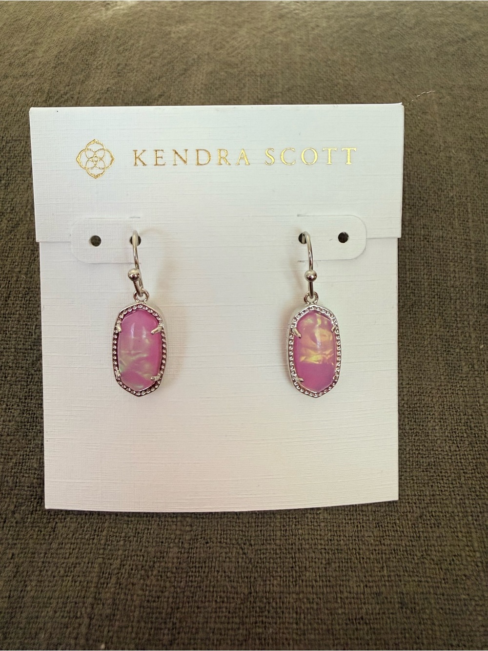 Kendra Scott Iridescent Pink Oval Drop Earrings